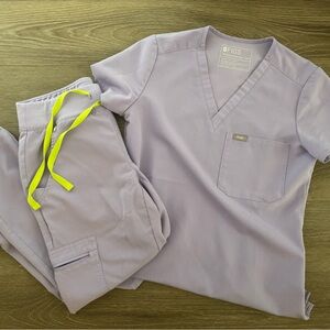 FIGS Lavender Scrub Set with Neon Accents